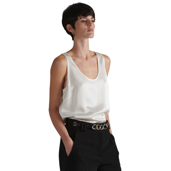 BARBARA BUI Débardeur col rond soie satin blanc