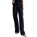 Pantalon taille haute large gabardine laine bleu marine rayures tennis