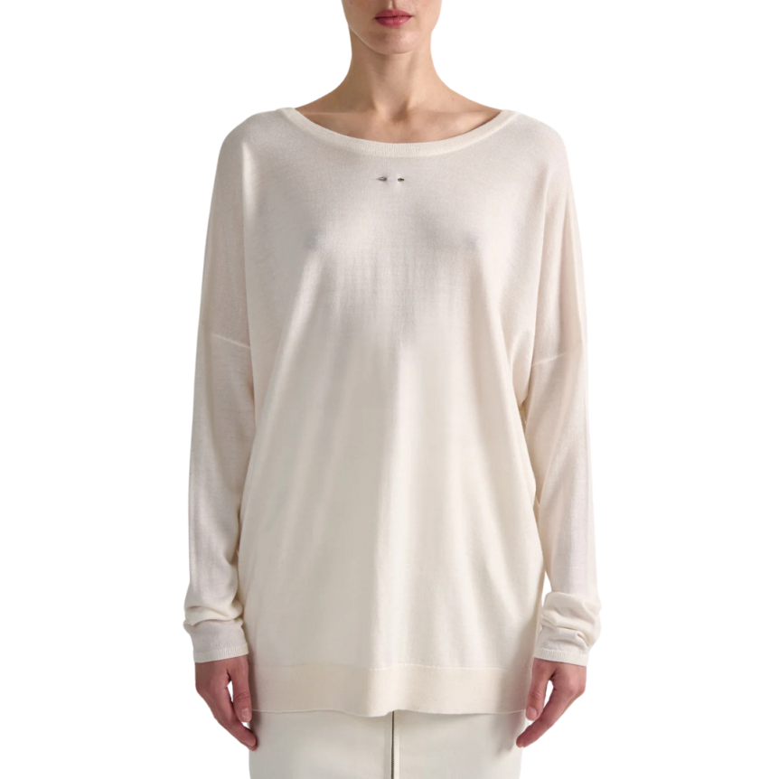 Pull manche longue BARBARA BUI col V échancré recto verso laine soie ivoire