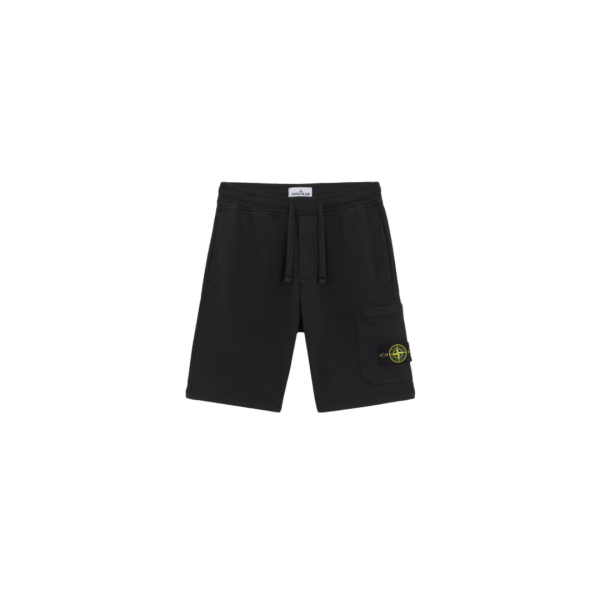 Short cargo STONE ISLAND coton noir poches cordon taille élastique