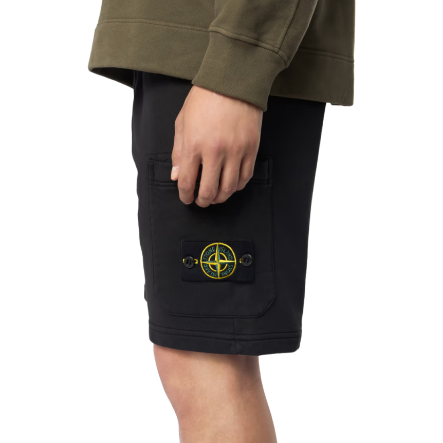 Short cargo STONE ISLAND coton noir poches cordon taille élastique