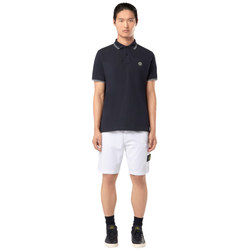 Short cargo STONE ISLAND coton blanc poches cordon taille élastique