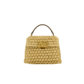 Petit sac VSling rafia crochet beige chaine V logo signature doré