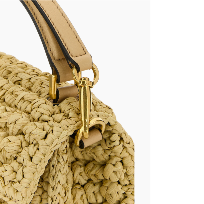 Petit sac VALENTINO VSling rafia crochet beige chaine V logo signature doré