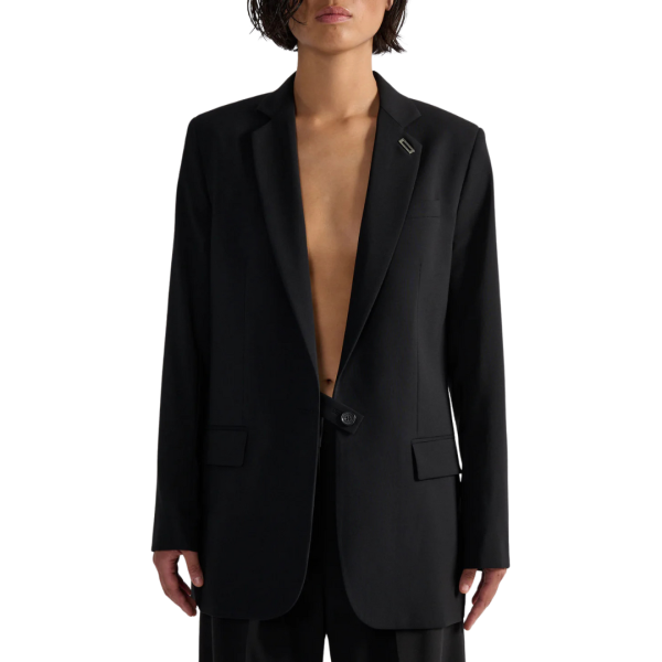 Veste de costume BARBARA BUI droite 1 bouton toile laine noir