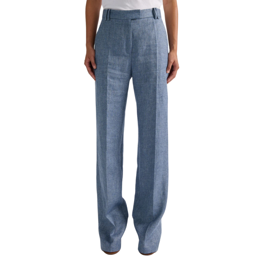 Pantalon de costume BARBARA BUI droit lin coton bleu jean