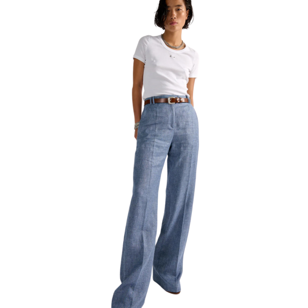 Pantalon de costume BARBARA BUI droit lin coton bleu jean