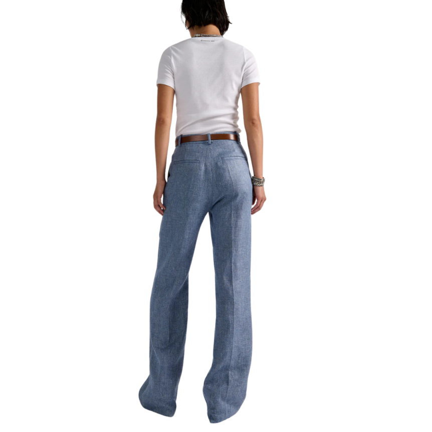 Pantalon de costume BARBARA BUI droit lin coton bleu jean