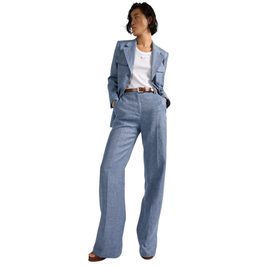 Pantalon de costume BARBARA BUI droit lin coton bleu jean