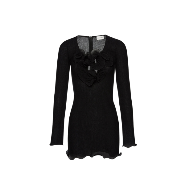 Mini robe MAGDA BUTRYM manche longue crêpe noir volants fleurs