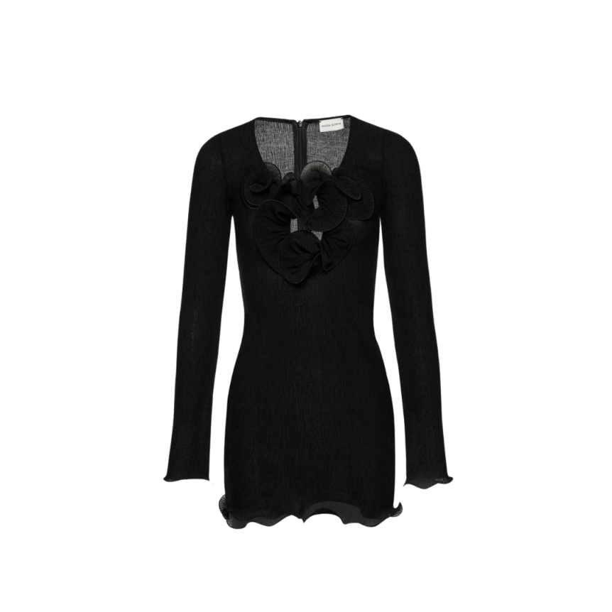 Mini robe MAGDA BUTRYM manche longue crêpe noir volants fleurs