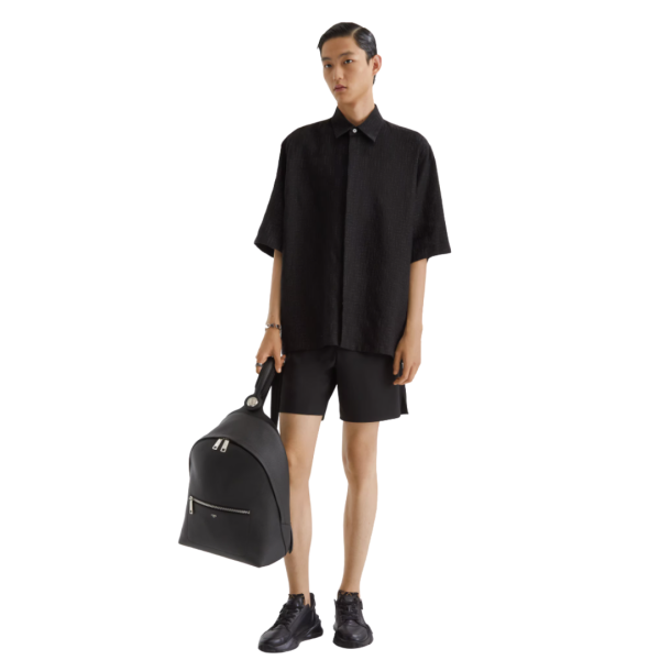 Chemise FENDI manches courtes large lin coton noir jacquard FF