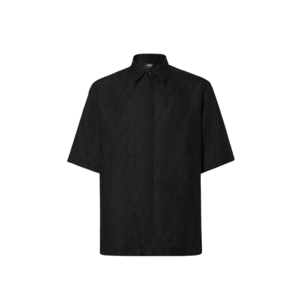 Chemise FENDI manches courtes large lin coton noir jacquard FF