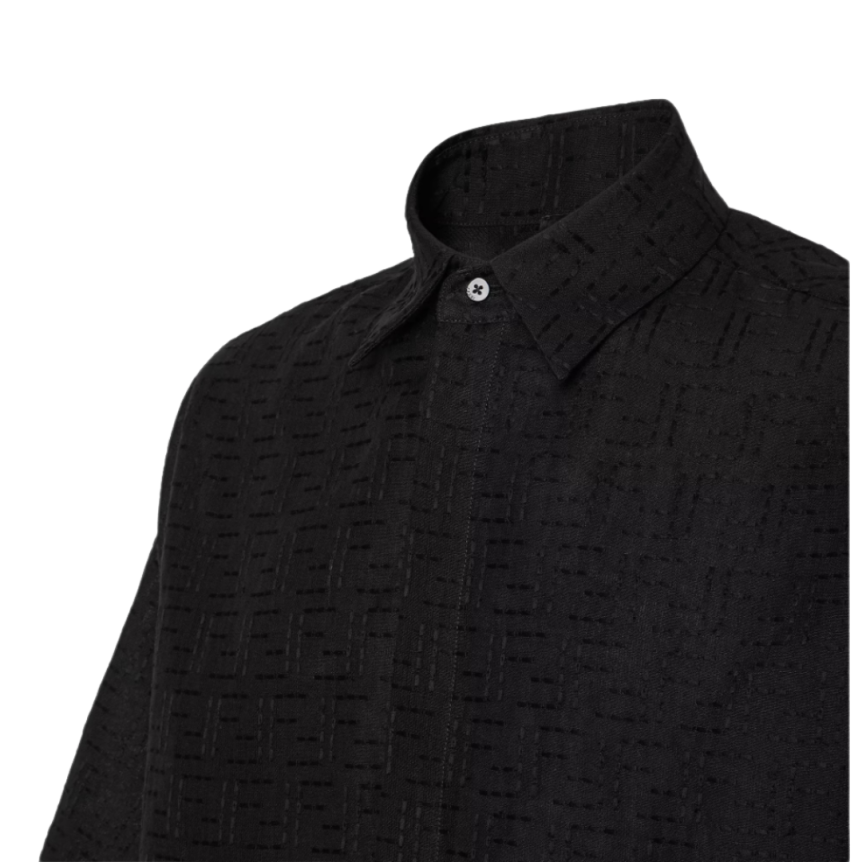 Chemise FENDI manches courtes large lin coton noir jacquard FF