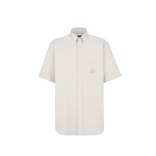 Chemise FENDI manche courte oxford coton beige broderie logo poche