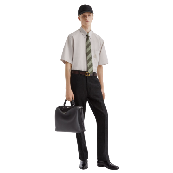 Chemise FENDI manche courte oxford coton beige broderie logo poche