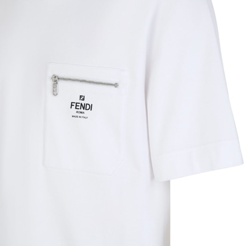 T-shirt FENDI col rond coton blanc poche zippée Fendi Roma