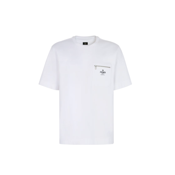 T-shirt FENDI col rond coton blanc poche zippée Fendi Roma