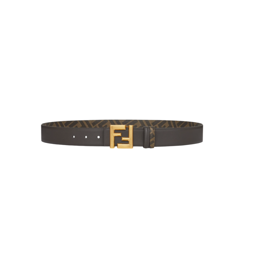Ceinture réversible FENDI cuir marron toile FF marron boucle métal doré