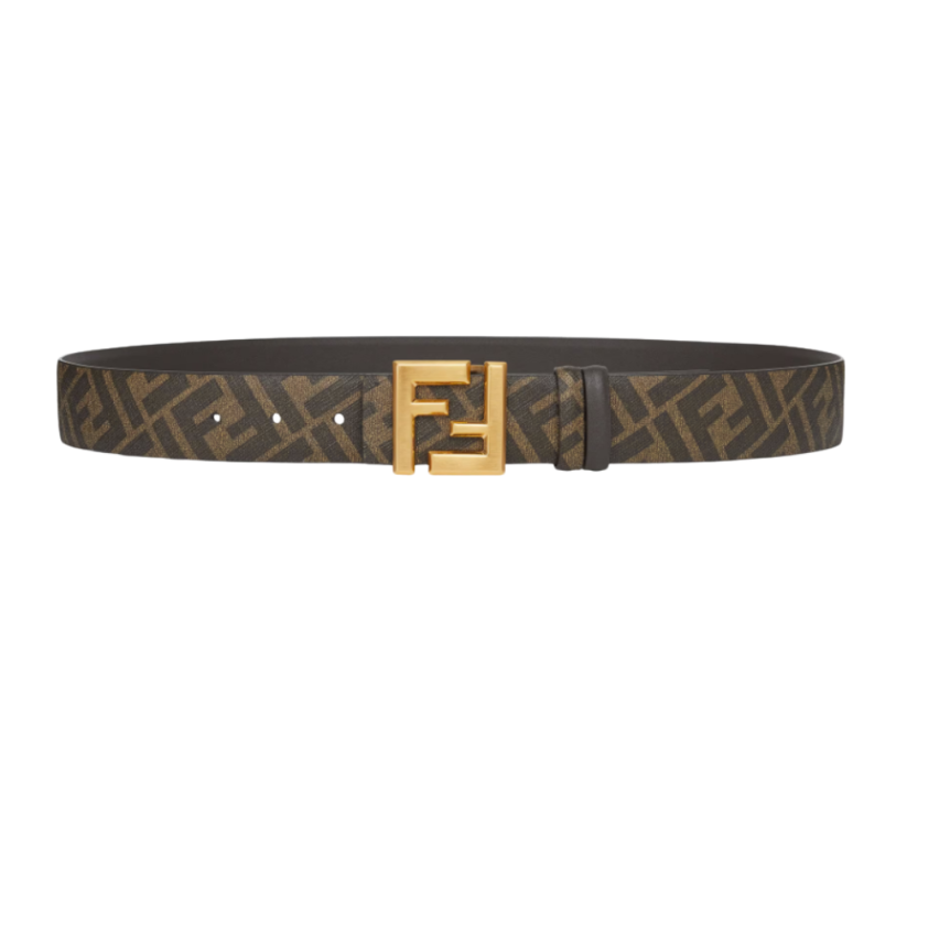 Ceinture réversible FENDI cuir marron toile FF marron boucle métal doré