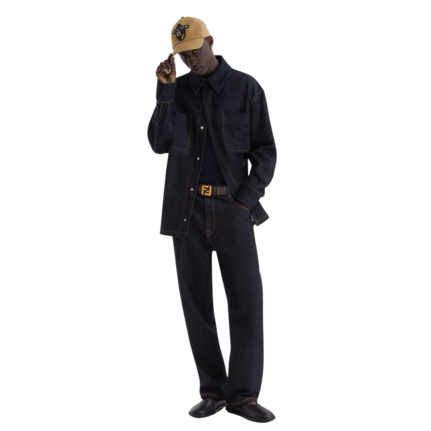 Ceinture réversible FENDI cuir marron toile FF marron boucle métal doré