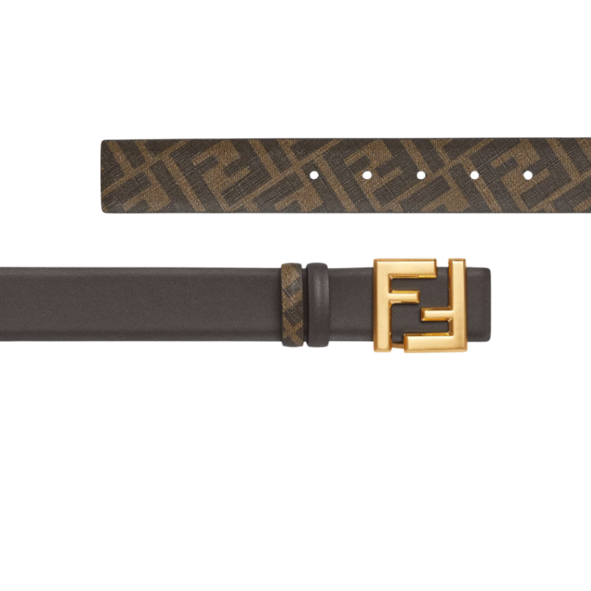 Ceinture réversible FENDI cuir marron toile FF marron boucle métal doré