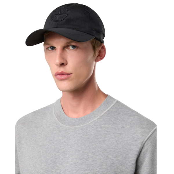 Casquette STONE ISLAND 6 panneaux nylon métal noir logo cordon serrage
