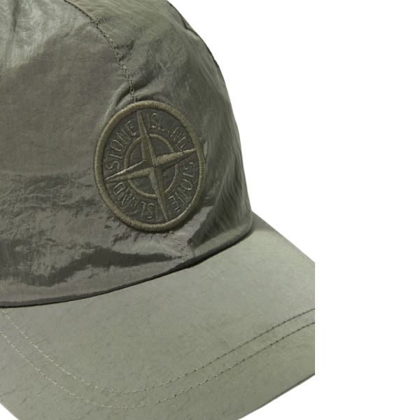 Casquette STONE ISLAND 6 panneaux nylon métal kaki logo cordon serrage