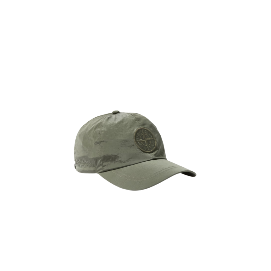 Casquette STONE ISLAND 6 panneaux nylon métal kaki logo cordon serrage