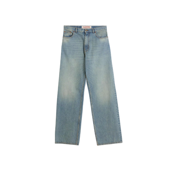 Pantalon Jean VALENTINO large denim bleu clair 5 poches