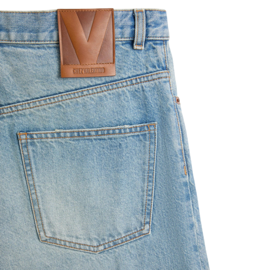 Pantalon Jean VALENTINO large denim bleu clair 5 poches