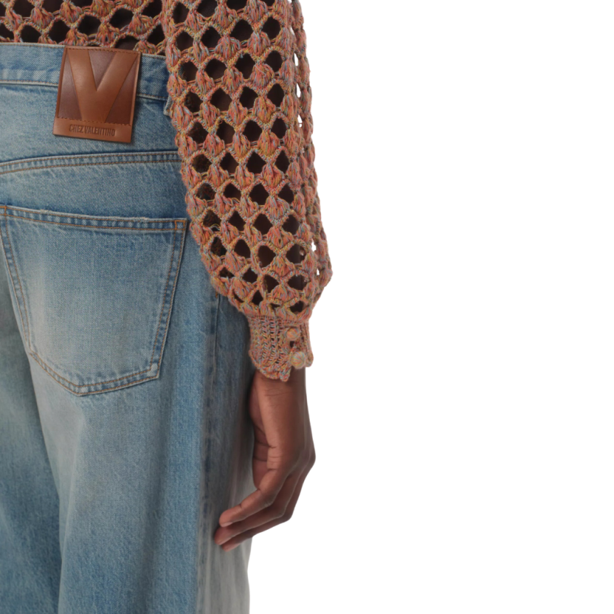 Pantalon Jean VALENTINO large denim bleu clair 5 poches