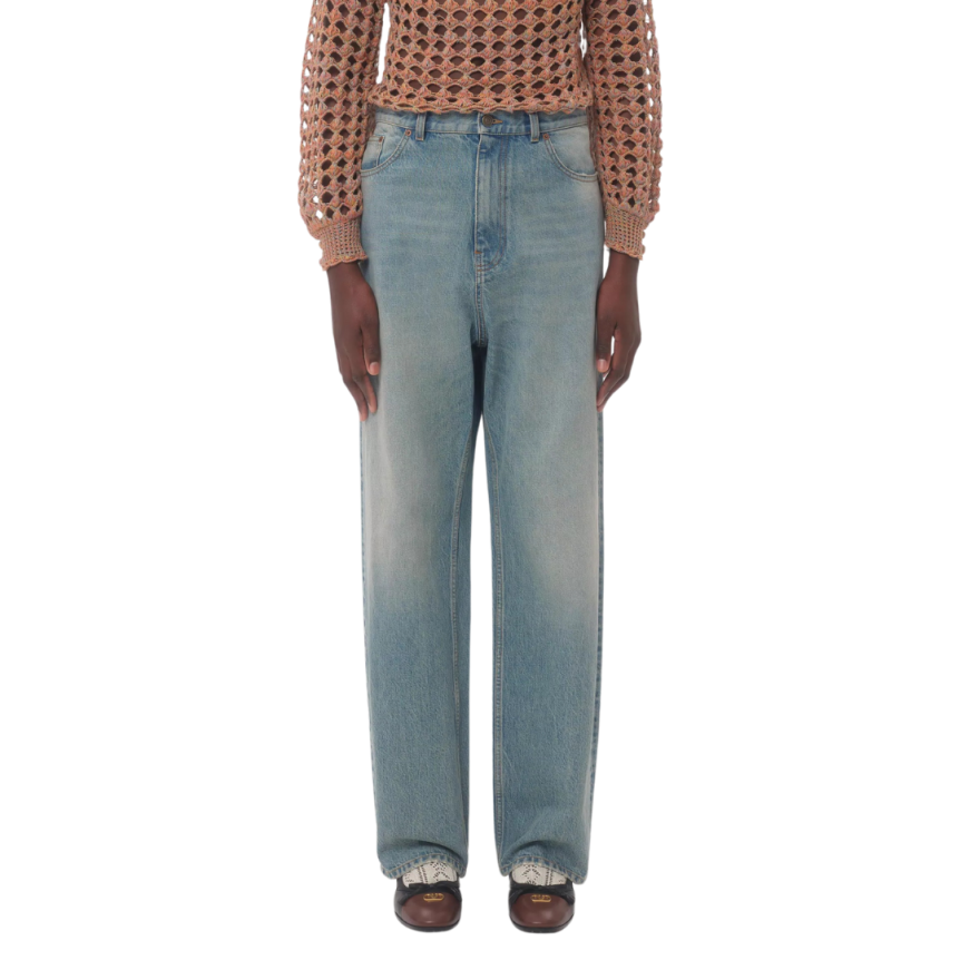 Pantalon Jean VALENTINO large denim bleu clair 5 poches