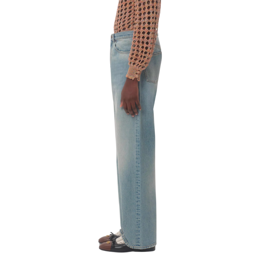 Pantalon Jean VALENTINO large denim bleu clair 5 poches