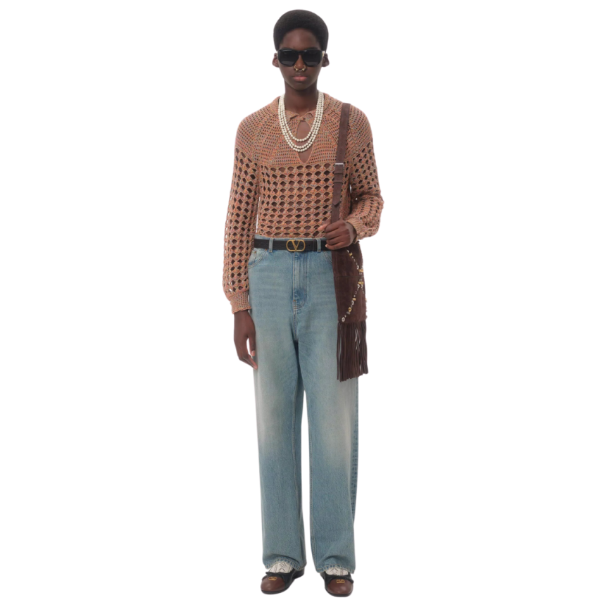 Pantalon Jean VALENTINO large denim bleu clair 5 poches