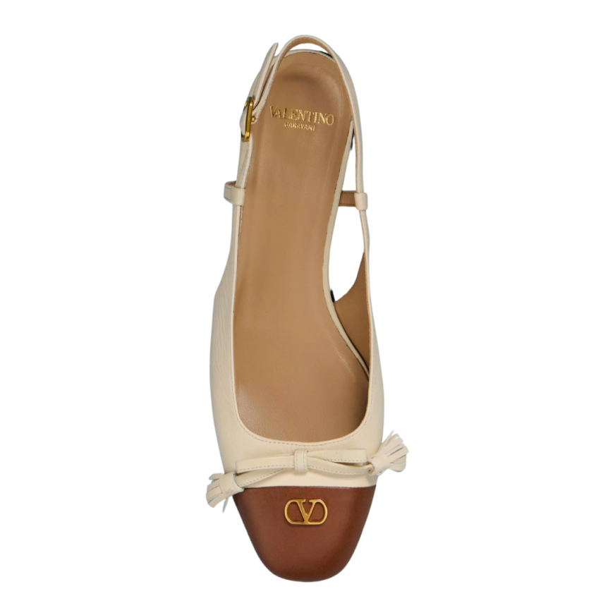 Ballerines à bride arrière VALENTINO Valet Du Roi cuir chevreau bicolore écru tabac