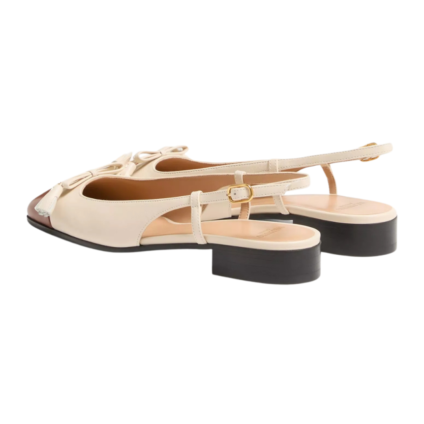 Ballerines à bride arrière VALENTINO Valet Du Roi cuir chevreau bicolore écru tabac