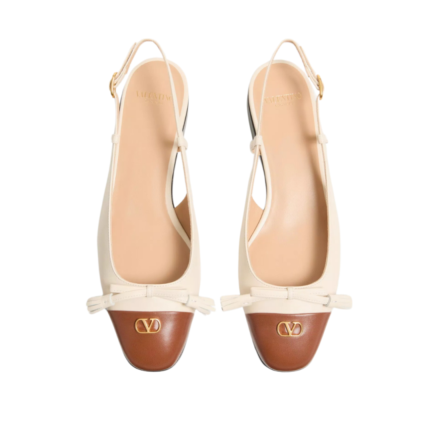 Ballerines à bride arrière VALENTINO Valet Du Roi cuir chevreau bicolore écru tabac