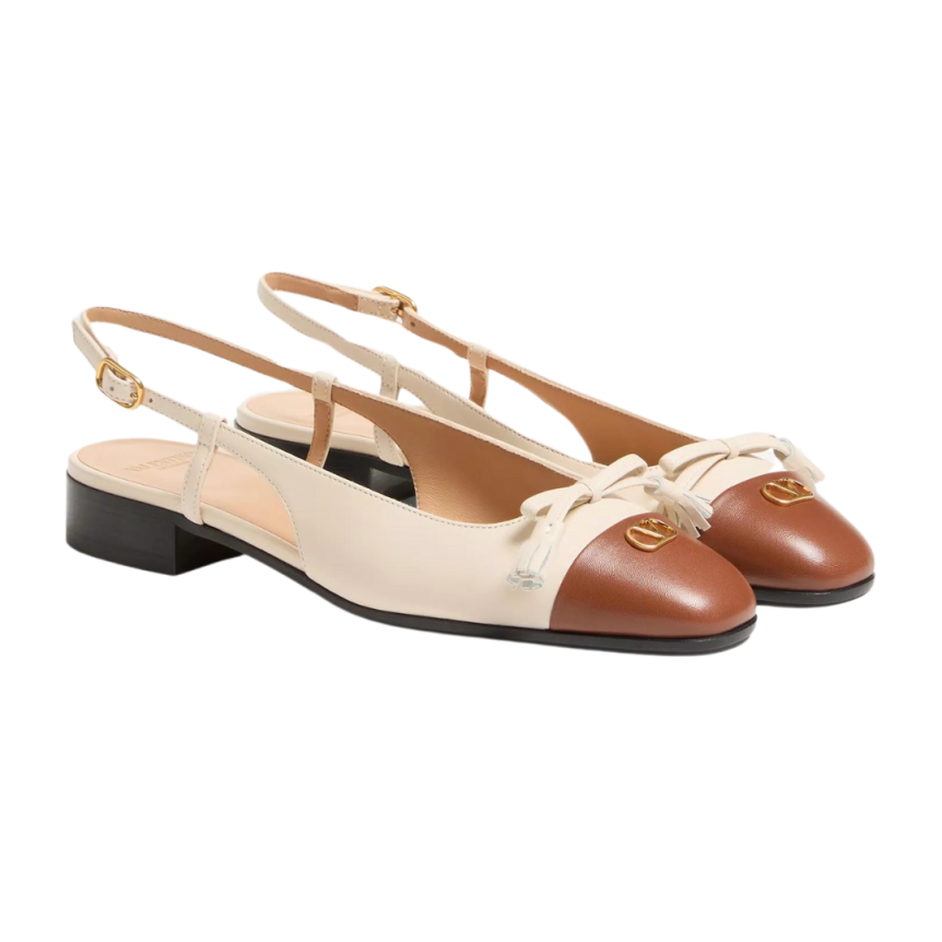 Ballerines à bride arrière VALENTINO Valet Du Roi cuir chevreau bicolore écru tabac