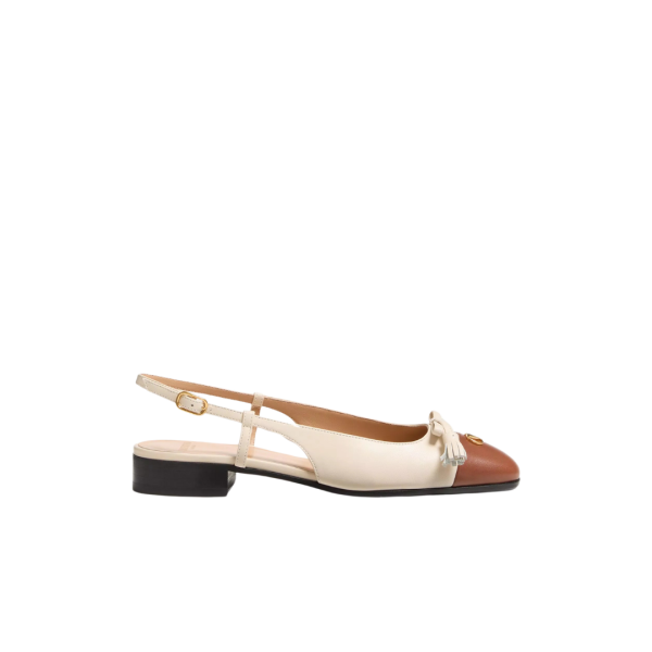 Ballerines à bride arrière VALENTINO Valet Du Roi cuir chevreau bicolore écru tabac