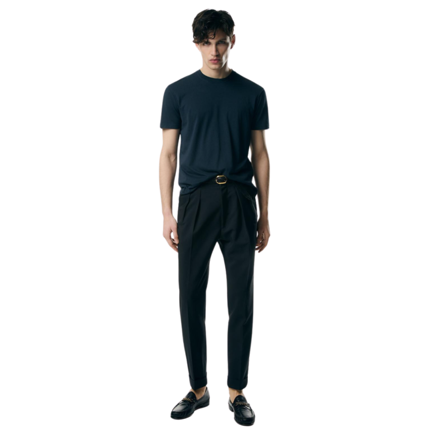 T-shirt TOM FORD manche courte col rond coton lyocell bleu marine