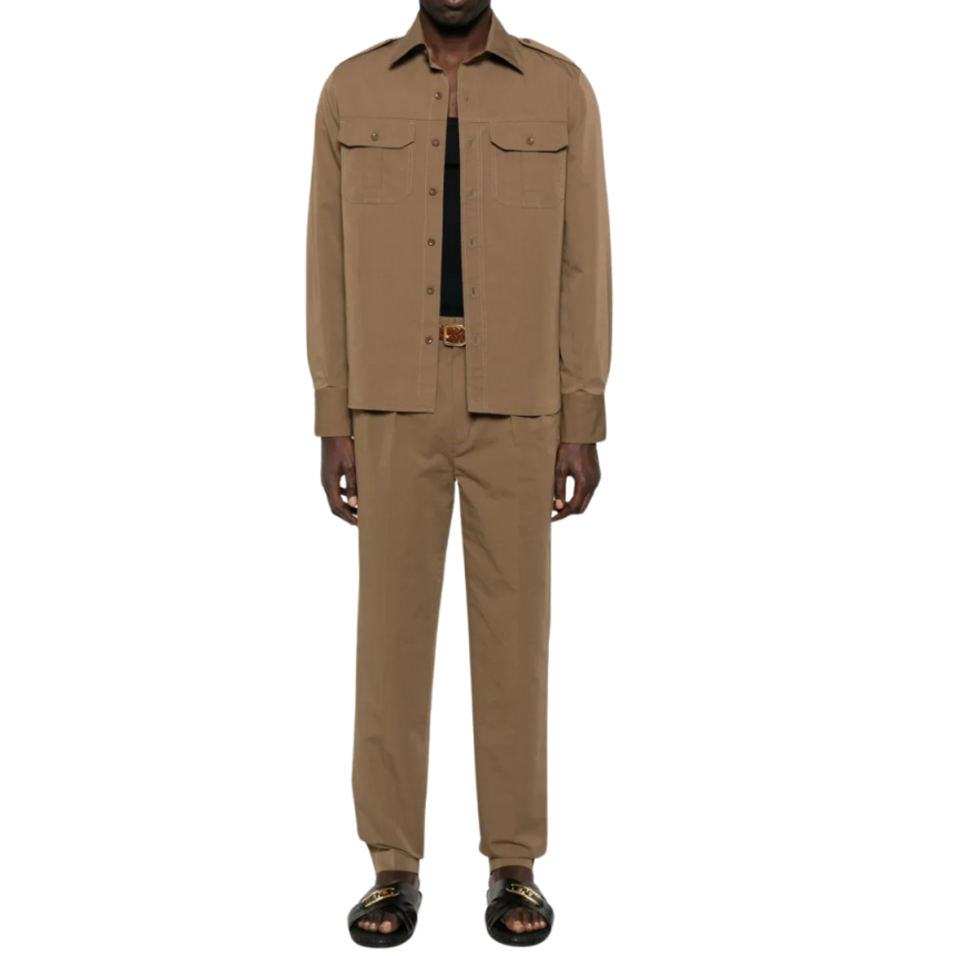 Pantalon TOM FORD 2 poches coton soie tabac revers bas