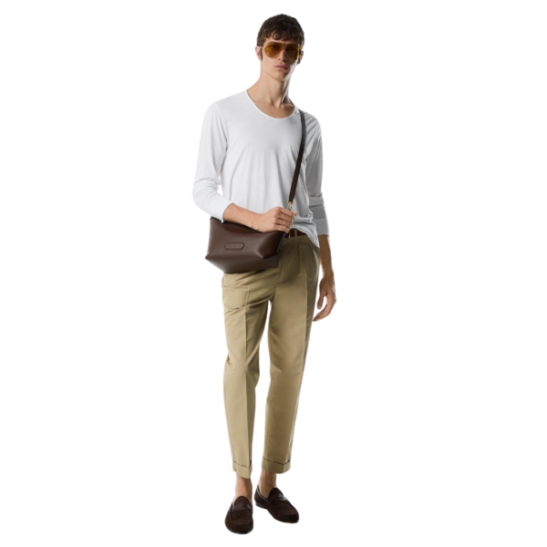 Pantalon TOM FORD 2 poches coton soie beige revers bas