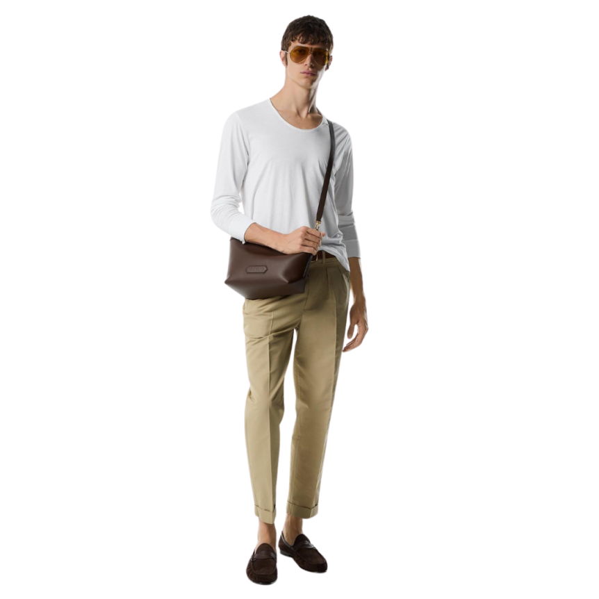 Pantalon TOM FORD 2 poches coton soie beige revers bas