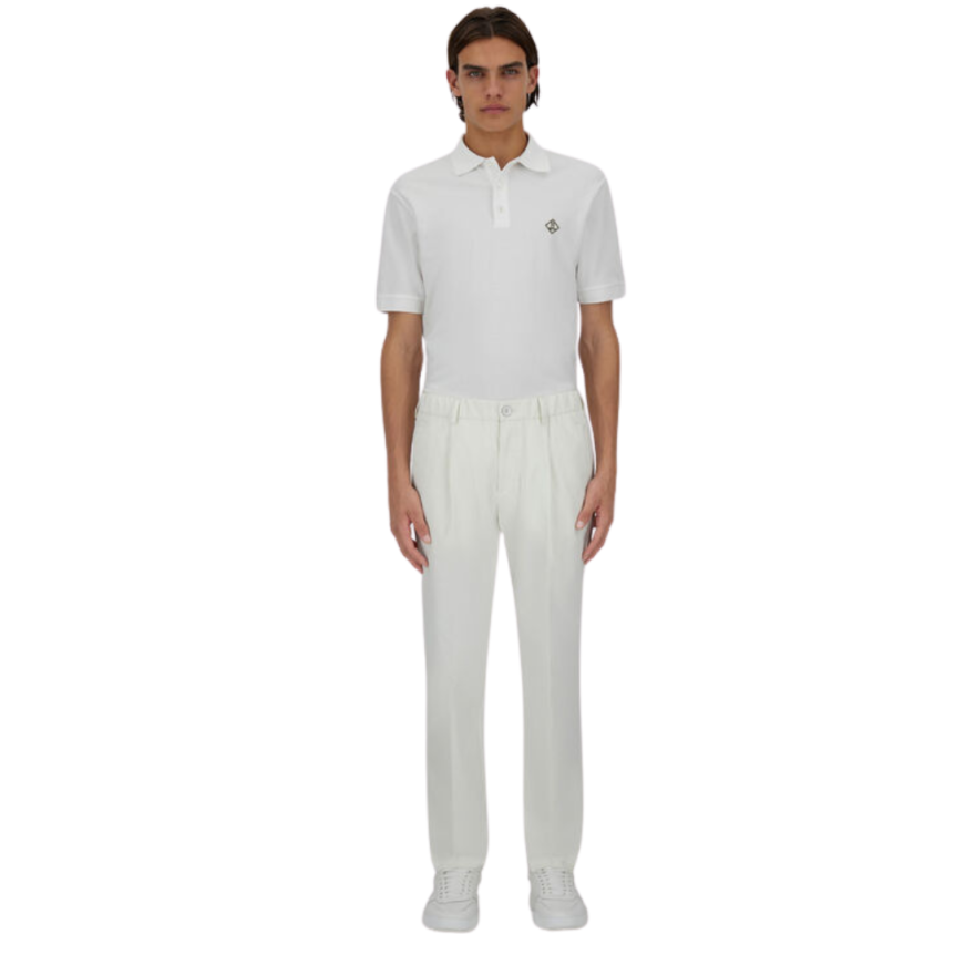 Pantalon HERNO twill coton stretch blanc taille elastique
