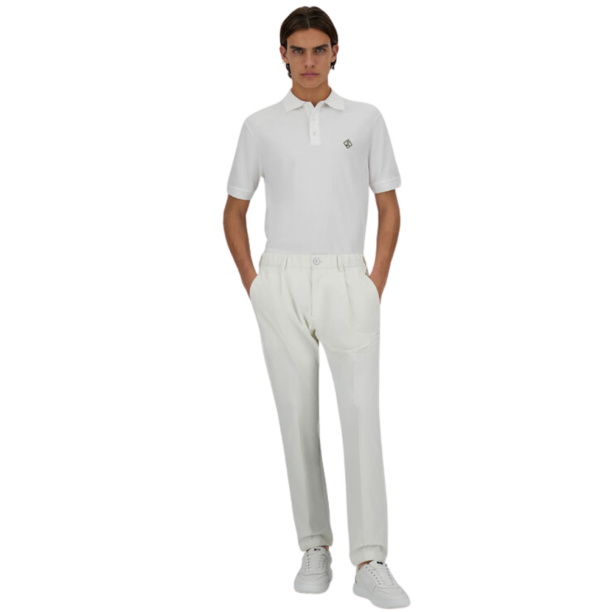 Pantalon HERNO twill coton stretch blanc taille elastique