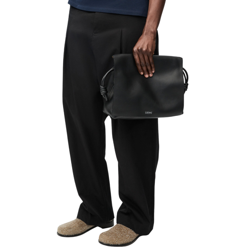 Sac bandoulière LOEWE Flamenco Satchel cuir veau brillant souple noir