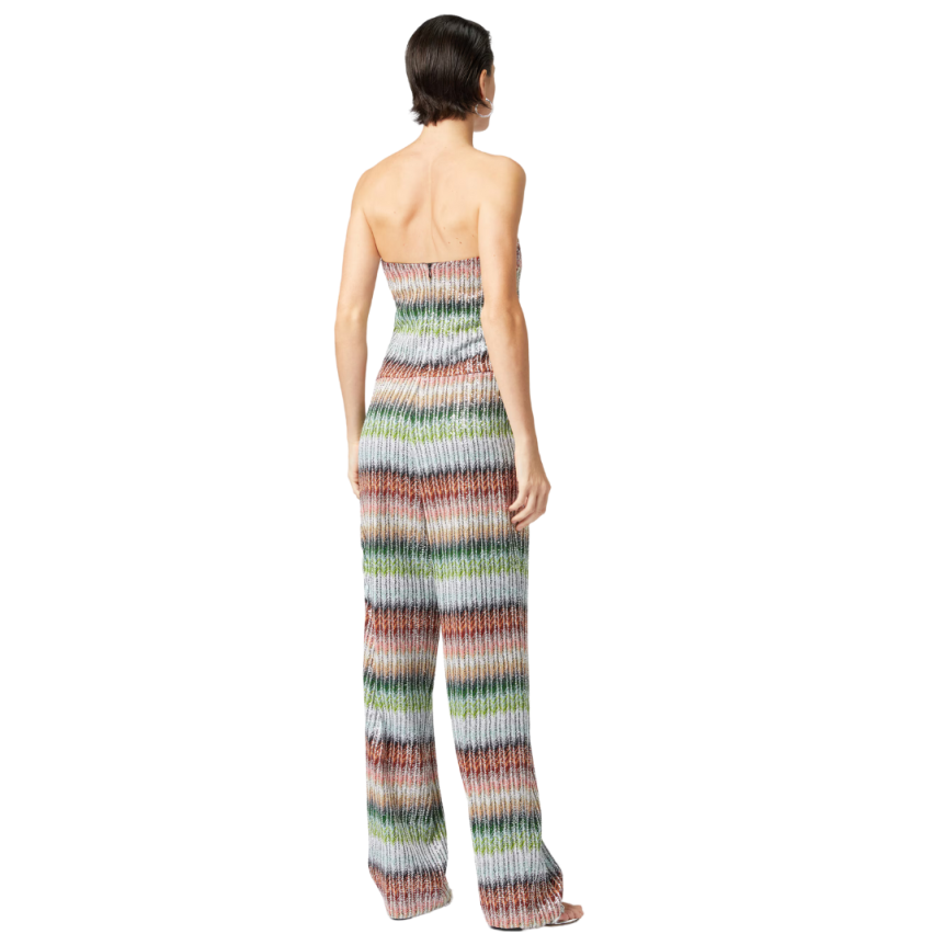 Combinaison bustier pantalon MISSONI viscose zigzag sequins vert orange