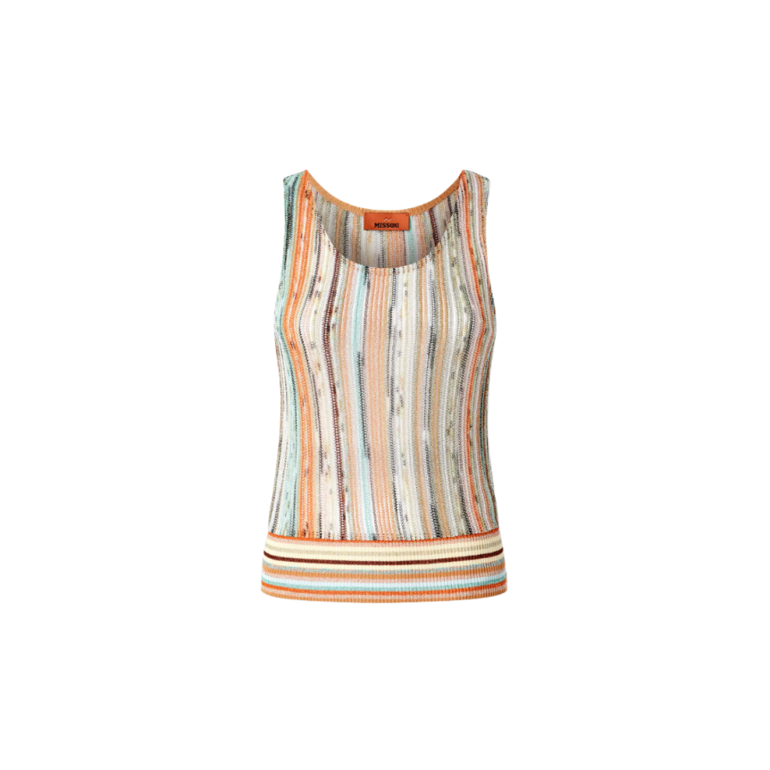 Top débardeur MISSONI viscose flammé rayure orange sequins