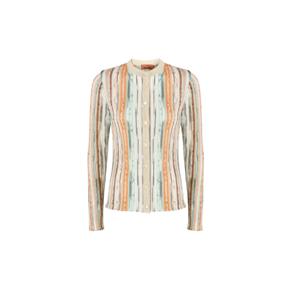 Cardigan bouton slim MISSONI viscose lamé rayure doré orange